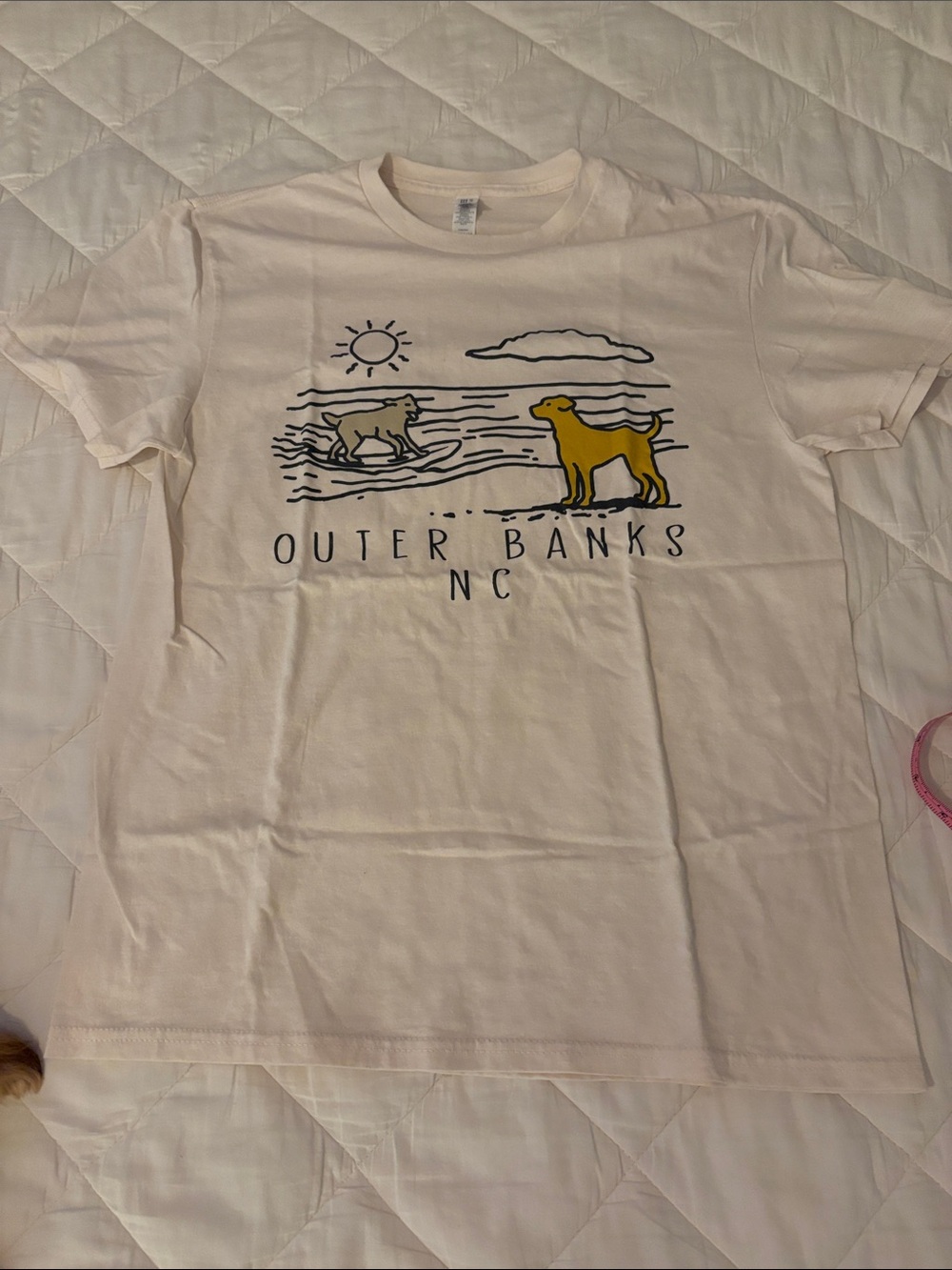 NWOT Jerzees Cream Graphic Tee with Navy Print